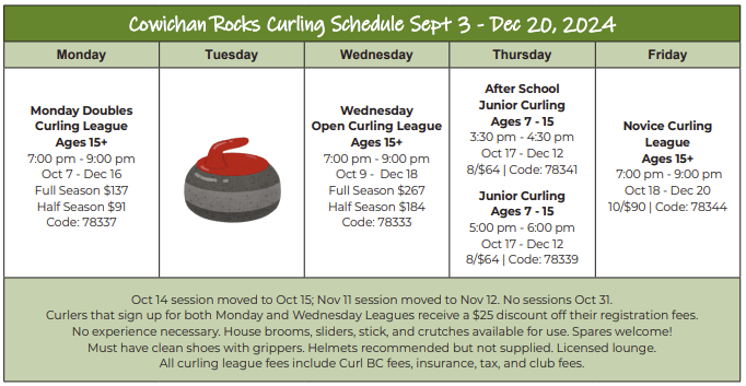 CLR - Fall 2024 - Curling Schedule