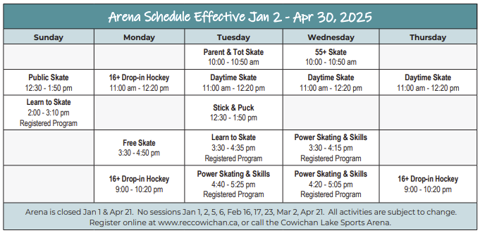 CLR - Winter 2025 - Ice Schedule