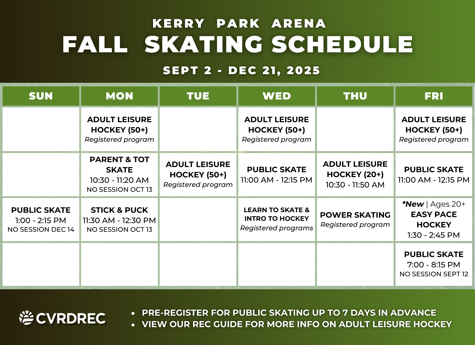 KPRC - Fall Skating Schedule 2025